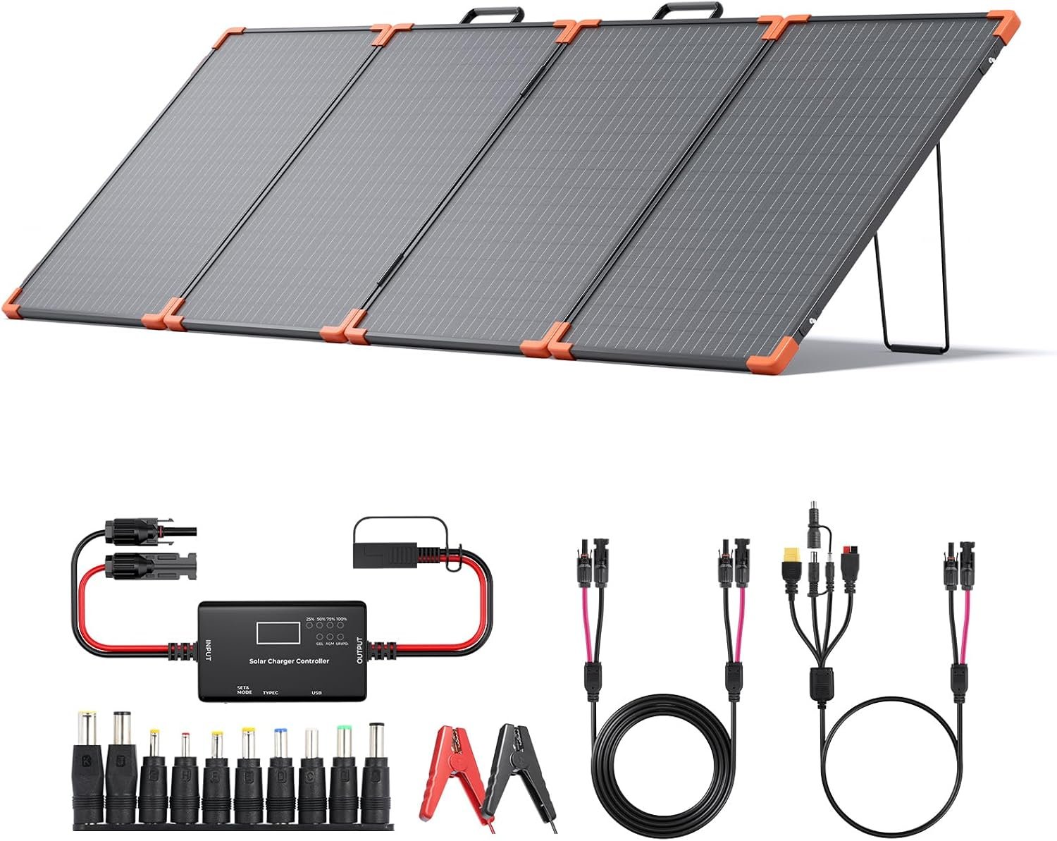 ZOUPW Panel solar portátil de 200 W (vidrio templado), cargador solar monofónico plegable de alta resistencia para Jackery Explorer 1000 v2/EcoFlow Delta 2/Bluetooth, IP67 impermeable fuera de la red para respaldo de energía de camping RV