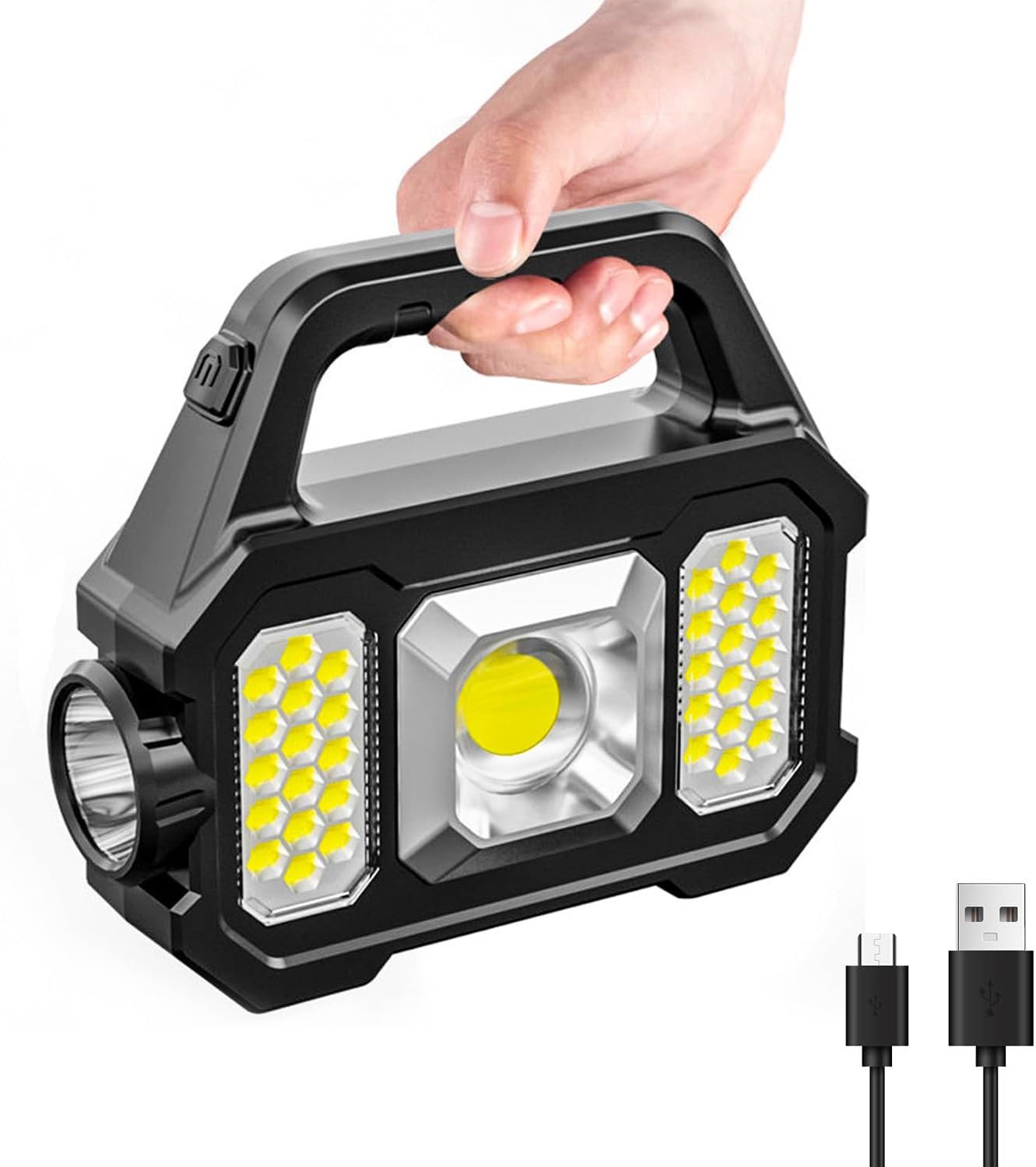 Linterna solar LED de 1500 lúmenes con panel solar y carga USB para emergencias y uso exterior