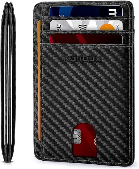 RUNBOX Carteras de cuero delgadas y minimalistas con bloqueo RFID para bolsillo frontal
