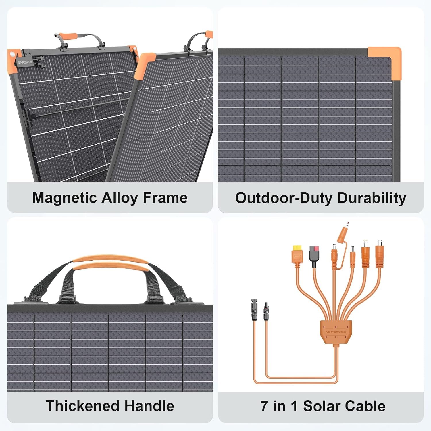 Panel solar portátil bifacial de 100 vatios para estación de energía, cargador solar plegable de 20 V con impermeabilidad IP68, 23.5% de alta eficiencia con 2 soportes reforzados para acampar RV apagones fuera de la red