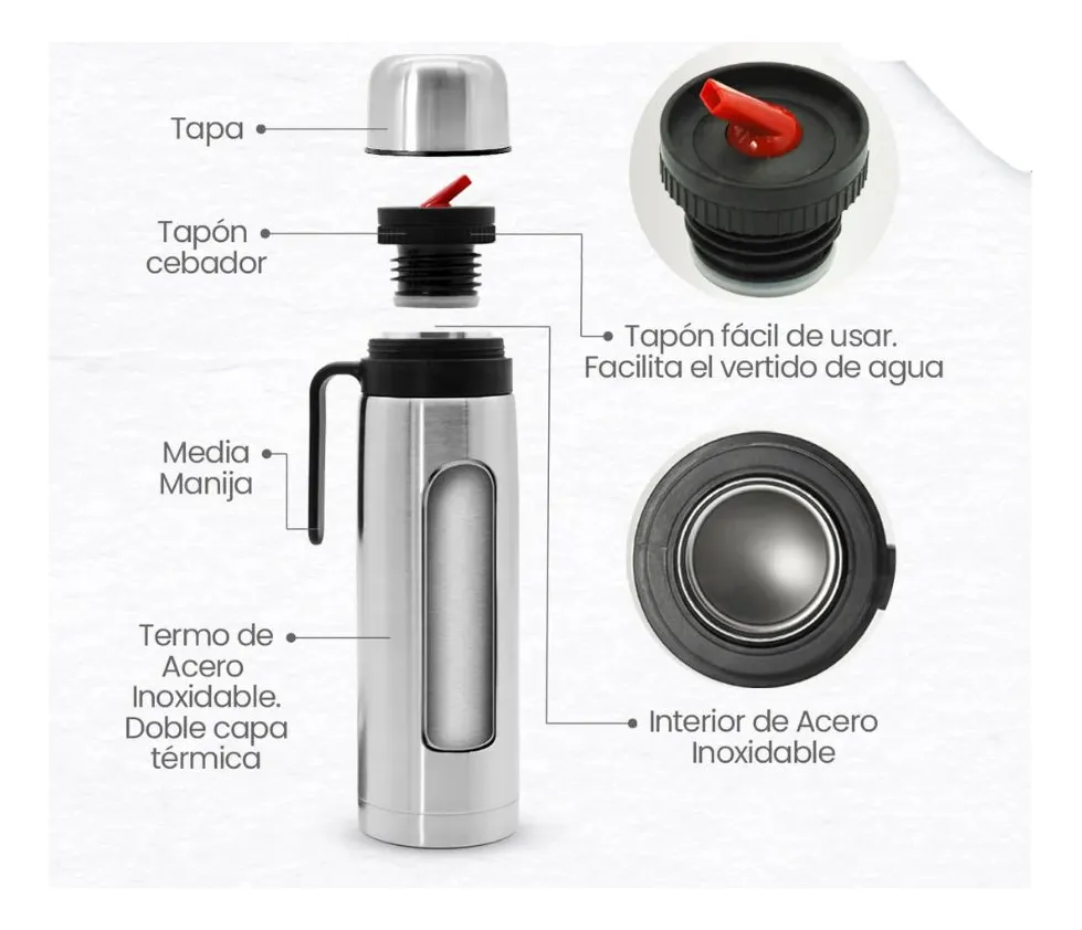Termo de acero inoxidable 1 litro con pico matero y doble capa