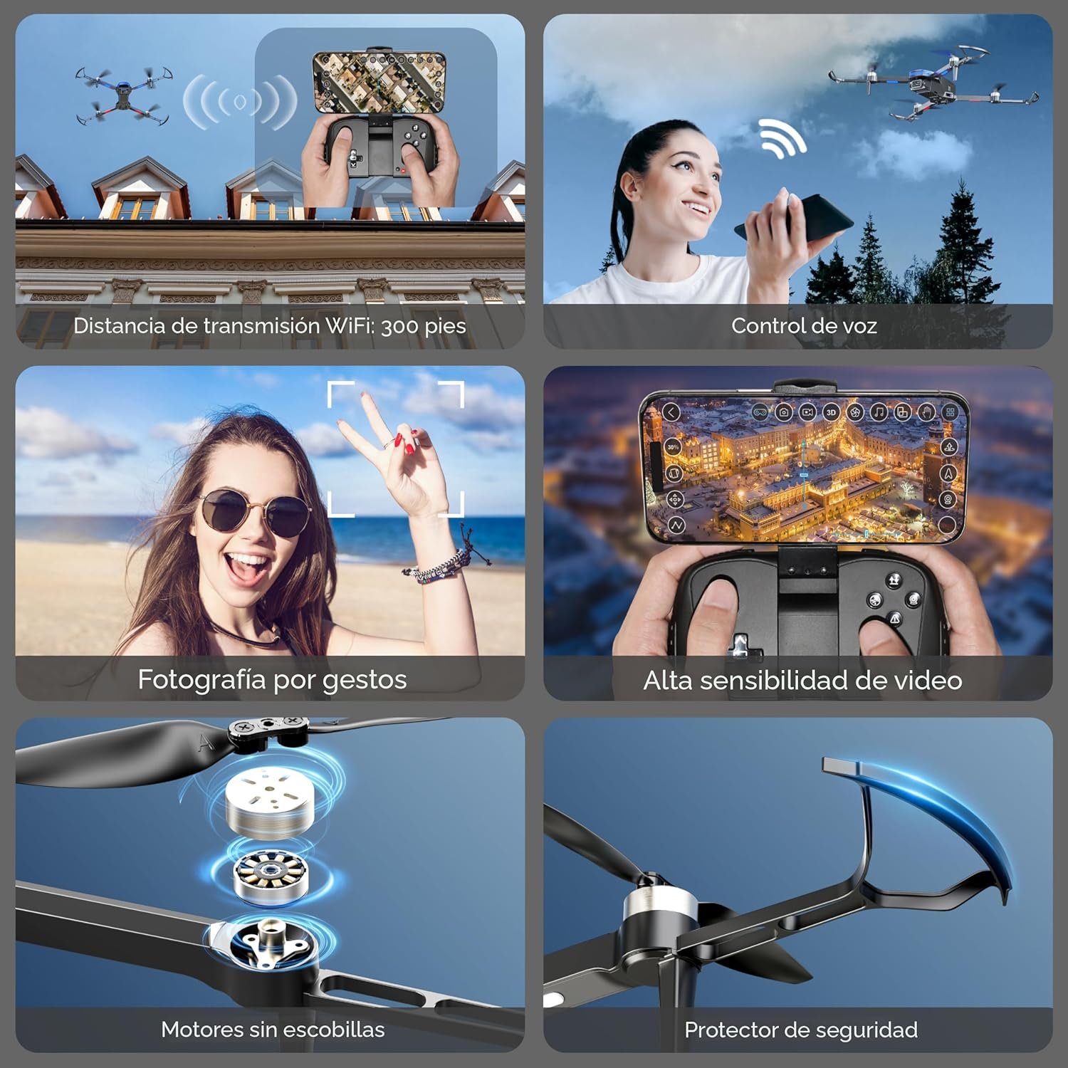 PLEGBLE Drones con cámara para adultos 4K Motor sin escobillas para niños principiantes, cuadricóptero plegable FPV RC con protectores de hélice, 2 baterías, 1500mAh, lente de 130°, WiFi, control por