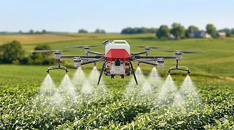 drone pulverizador agrícola sobre el campo